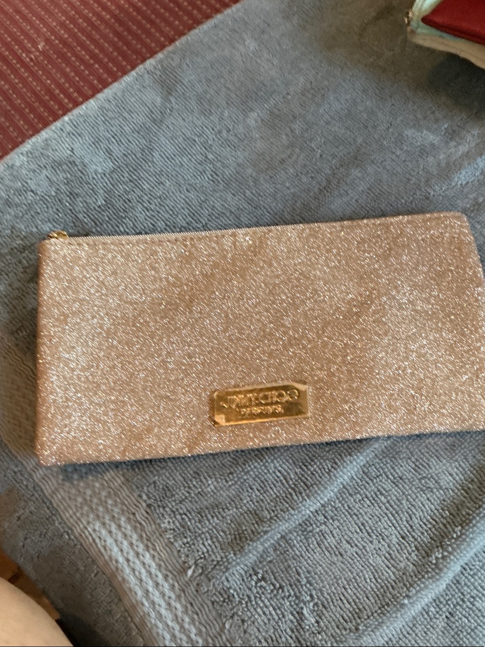Glitter Zip Clutch Wallet in Rose Gold